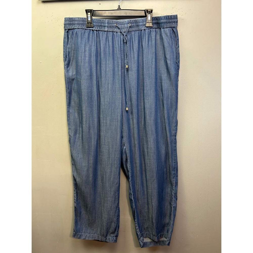 Coldwater Creek Pants Women 2X Blue Lyocell Chambray Wide Leg Drawstring